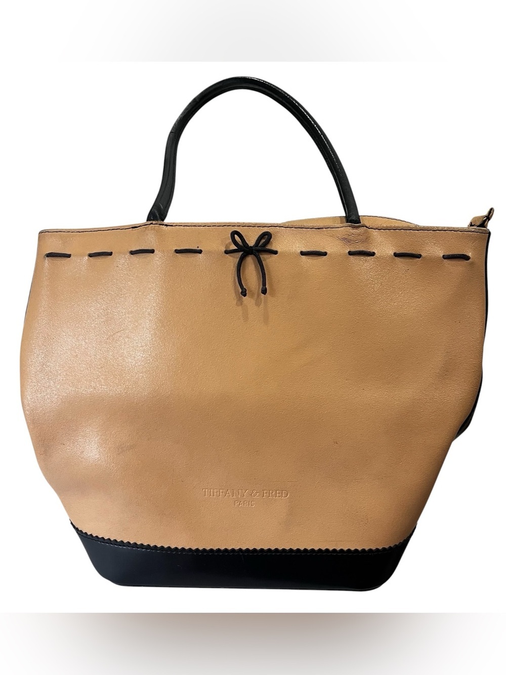 Tiffany & Fred Paris Tan & Black medium Tote Bag Made in France